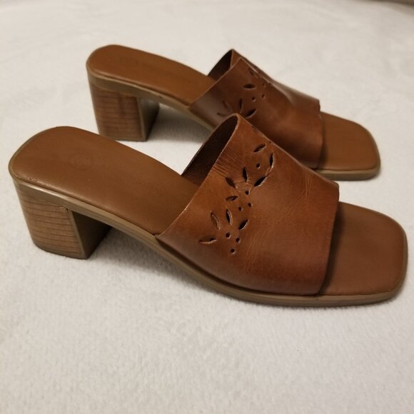 Brown Leather Mules Sandals 2in Block Heel US 5.5 Montego Bay Club Leather Club - Picture 7 of 10